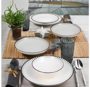 Комплект за хранене, 24 части, порцелан, бял/черен