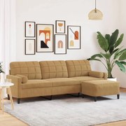 3278284 vidaXL 3-местен диван с табуретка, кафяв, 210 см, кадифе