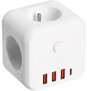 Контактен разклонител с превключвател LINEA 3x230V + 4xUSB A/C бял