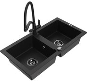 Mexen Mario гранитна мивка с 2 отделения със смесител Duo, черен - 6504-77-671701-70-B