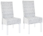 246654 vidaXL Трапезни столове, 2 бр, светлокафяви, кубу ратан и манго дърво