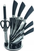 Комплект ножове с поставка ZILNER ZL 5127, 8 части, Точило, Ножици, Неръждаема стомана, Черен