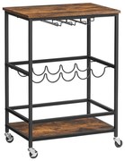 Сервизна масичка за бутилки и чаши MARGE кафява/черна