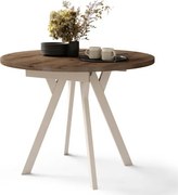 АЛМО Елегантен Орех/бежови крака - КРЪГЛА РАЗТЕГАТЕЛНА МАСА С Y-ОБРАЗНИ КРАКА В ЛОФТ/ИНДУСТРИАЛЕН СТИЛ ЗА ХОЛ ИЛИ ТРАПЕЗАРИЯ