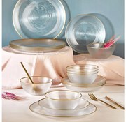 Комплект за хранене 18 части — прозрачно стъкло с златист акцент