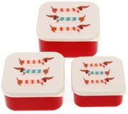 Детски кутии за храна 3 бр. в червен и кремав цвят Sausage Dog – Rex London