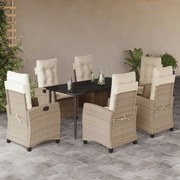 3212807 vidaXL Градински комплект с възглавници, 7 части, бежов полиратан