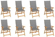 3072542 vidaXL Накланящи градински столове с възглавници 8 бр тик масив