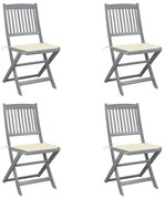 3064565 vidaXL Сгъваеми градински столове, 4 бр, с възглавници, акация масив