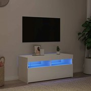 804382 vidaXL ТВ шкаф с LED осветление, бял, 90x35x40 см
