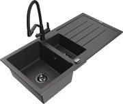 Mexen Andres гранитна мивка 1,5-коморна с отцедник и кухненски смесител Duo, черен на точки - 6515-76-671701-70-B