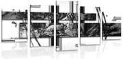 картини от 5 части – Луксозна абстракция в черно-бяло