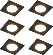 Комплект от 6 модерни вградени прожектора черни, включително LED 3-степенно димируеми IP65 - Simply