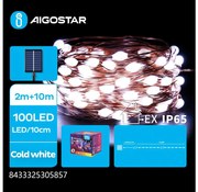 Aigostar - LED соларен коледен гирлянд 100 LED, 8 функции, 12м, IP65, студена бя