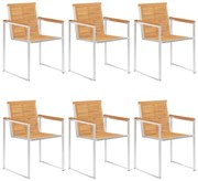 3078552 vidaXL Градински столове 6 бр тиково дърво масив и неръждаема стомана