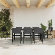 3203287 vidaXL Градински трапезен комплект 9 части черен полиратан и стомана