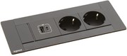 Legrand Мебелна кутия с 2х Шуко и USB тип A+C, кабел 2m, 202x80mm, цвят ЧЕРЕН, Incara Multilink - 654786