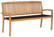 3063313 vidaXL Стифираща градинска пейка с възглавница, 159 см, тик масив