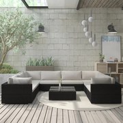46786 vidaXL Градински комплект с възглавници, 9 части, черен полиратан