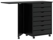 4015790 vidaXL Подвижен шкаф с бюро "MOSS" Черно дърво от масивна борова