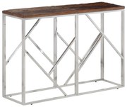 349997 vidaXL Конзолна маса, сребриста, инокс и дърво от траверси масив