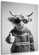 Картина на платно – Крава с очила и палец нагоре
