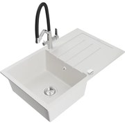 Mexen Bruno гранитна мивка 1-камерна с отцедник и кухненски смесител Duo, бял - 6513-20-671701-07