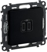 Legrand Розетка 2хUSB за зареждане тип C+C 3A 15W цвят Черен Valena Life - 756307