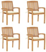 3073212 vidaXL Стифиращи градински столове с възглавници 4 бр тик масив