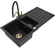Mexen Andres гранитна мивка 1,5-камерна с отцедник и кухненски смесител Duo, черен - 6515-77-671701-57-G
