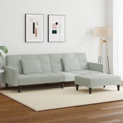 3258116 vidaXL 2-местно разтегателно канапе с табуретка, светлосиво, кадифе