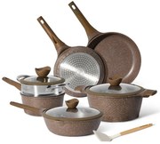 Комплект тенджери и тигани Just Perfecto JL-26, 14 ч, Отливка, Мраморно покритие, Индукция, Съд за готвене на пара, Аксесоари, Кафяв