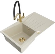 Mexen Cesar гранитна мивка с 1 казанче с отцедник и кухненски смесител Duo, бежов - 6514-69-671701-57-G