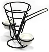 Horecano - Метална стойка конус за сервиране на чипс с две купички за сос, черна, 10x15cм, B2276B (181004-2)