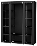 Платнен гардероб за съхранение с рафтове и лост за дрехи MATIS 150x175 cm черен