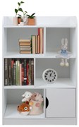 Детска Дървена Секция за Съхранение на Книжки и Играчки на 4 Нива с Вратичка - WHITE