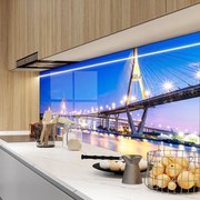 Стъклен АРТ гръб за кухня - Мост и светлини