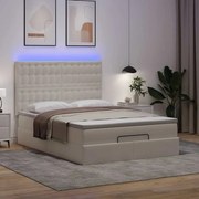 3313856 vidaXL Османска легло с матрак&LED, бяло, 140x200 см, изкуствена кожа