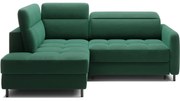 Зелен кадифен разтегателен ъглов диван с място за съхранение (ляв ъгъл L форма) Barea – ELTAP