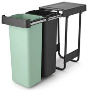 Кош за разделно събиране на боклук Brabantia Sort&Go 1008863, 2x30 л, Вътрешен монтаж с телескопична рамка, Сив/зелен