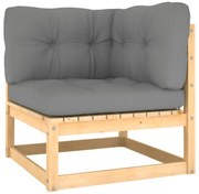 805715 vidaXL Градински ъглов диван със сиви възглавници, борово дърво масив