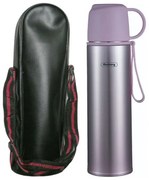 Термос с калъф Rosberg R52010FB, 0.5 л, Двуслойна вакуумна изолация, Капак чаша, Лилав/инокс