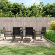 3187038 vidaXL Градински трапезен комплект 7 части черен текстилен и стомана