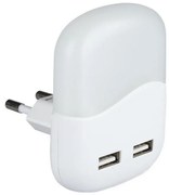 LED нощна лампа със сензор за здрач, 2xUSB, 0,45W, 230V, 4000K
