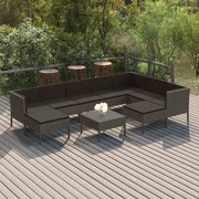 3094438 vidaXL Градински лаундж комплект с възглавници 10 части полиратан сив