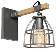 Индустриален стенен аплик тъмно сив с дърво регулируем - Arthur