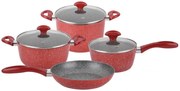 Комплект тенджери, касерола и тиган ZEPHYR Red Passion ZP 4418 E7, Мраморно покритие, Индукция, Червен