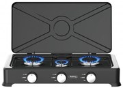 Троен газов котлон с капак Rosberg R51454E3, 3х2.2 kWh, 30 mbar, Въглеродна стомана, Черен