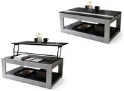 ЛУСО Черен мат/Бетон Милениум - МОДЕРНА МАСА С ПОВДИГАЩ СЕ ПЛОТ + МЯСТО ЗА СЪХРАНЕНИЕ + РАФТ (НА КОЛЕЛА!)