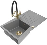 Mexen Cesar еднокоморна кухненска мивка от гранит с отцедник и кухненски смесител Duo, сив - 6514-71-671701-57-G